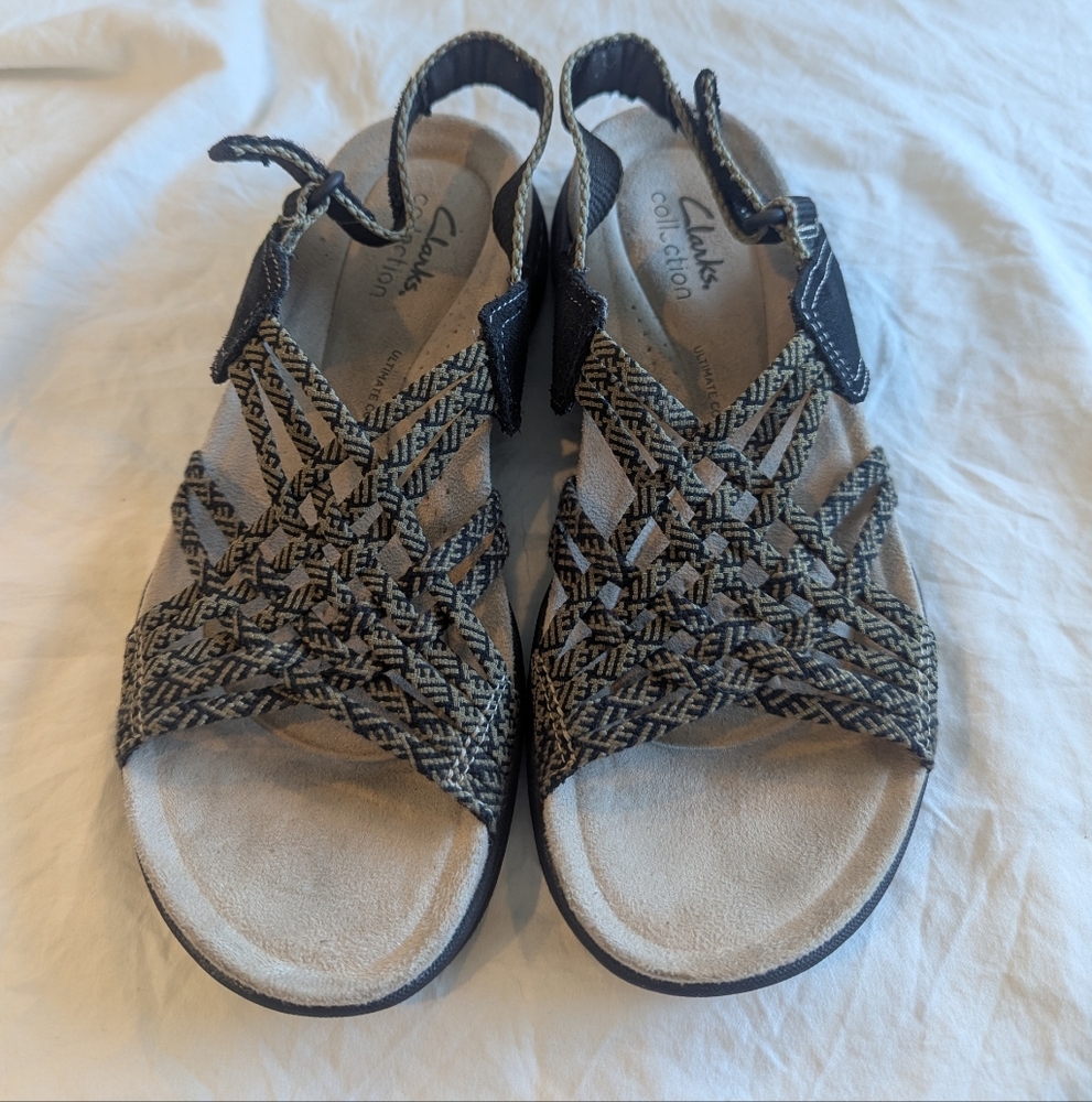 CLARKS Women's Sandal Amanda Ease Black/Brown Sz 6